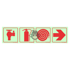 F03 - Fire Hydrant, Fire Extinguisher, Hose Reel and Arrow Right SABS sign